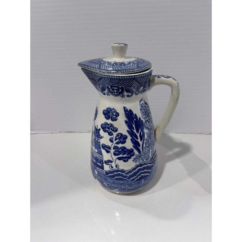 Vintage 1950's - 60's Japanese Blue Willow Porcelain Carafe Pitcher